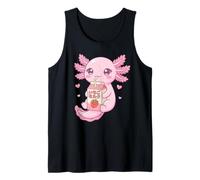 Cute Pink Axolotl Drinking Retro 90s Strawberry Milk Carton Tank Top