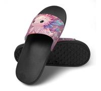 Cute Pink Axolotl Print Slide Slippers, Summer House Shoes Indoor Outdoor Beach Hotel Anti-Skid Slippers
