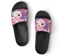 Cute Pink Axolotl Print Unisex Slide Slippers, Summer House Shoes Indoor Outdoor Beach Hotel Anti-Skid Slippers