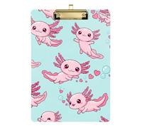 Cute Pink Axolotls Hearts Blue Acrylic Clipboard Cute Clipboard Hanging Clipboards A4 Standard Size, 12.5 x 9 Inches Gold Clip, Gold12x9in