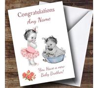 Cute Pink Baby Boy Brother You're A Big Sister Personalised Sibling Card - Card For Sibling, New Baby Brother, New Baby Sister, Congratulations New Baby Card