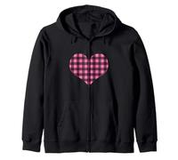 Cute Pink Black Plaid Gingham Check Checkered Pattern Zip Hoodie