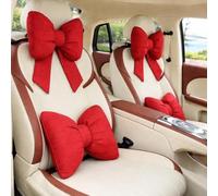 Cute Pink Bow Car Headrest Pillow,Headrest Pillow Comfortable Seat Neck Support，relieve fatigue,for Driving Travel Head Rest Accessories,Girl Style (Red 2 Pcs)