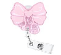Cute Pink Bow Dcotor Nurse Badge Reel | Retractable ID Card Stethoscope Badge Holder | Name Tag Medical Work Badge Clip for RN LPN CNA MA ER ED Night Shift Nurse Nursing Student Doctor Gifts