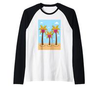 Cute Pink Bow Palm Trees Tropical Summer Design Raglan Baseball Tee