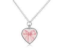 Cute Pink Bow Pet Urn Necklace for Dog Cat Ashes Heart Pets Cremation Keepsake Waterproof Pendant Memorial Jewelry Pendants Gifts for Women Men