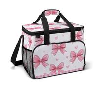 Cute Pink Bows And Hearts Camping Cooler Bag Insulated Beach Coolers Portable Leak Proof Bags with Shoulder Strap