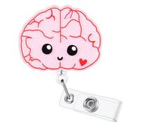 Cute Pink Brain Funny Neurology Nurse Badge Reel, Acrylic Retractable ID Card Badge Holder, Name Tag Badge Buddy for Neurologist, Psychiatry, Sleep Center, RAD EEG NICU, Neuro Nurse Nursing Student