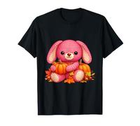 Cute Pink Bunny Fall Autumn Pumpkins Crochet Style Animal T-Shirt