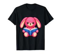 Cute Pink Bunny Reading Crochet Style Animal T-Shirt