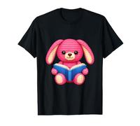 Cute Pink Bunny Reading Crochet Style Animal Value Graphic T-Shirt