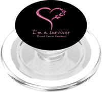 Cute Pink Butterfly I'm A Survivor Breast Cancer Awareness PopSockets PopGrip for MagSafe