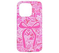 Cute Pink Camo Duck Hunting Aesthetic Camouflage with Bow Case for iPhone 15 Pro