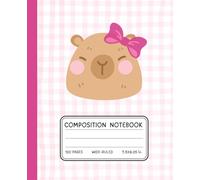 Cute Pink Capybara Bear Composition Notebook - Wide Ruled Journal for Girls | Gingham Pastel Design | 7.5 x 9.25 in | 120 Pages: Adorable Pink ... Kawaii Diary for School, Notes, or Journaling