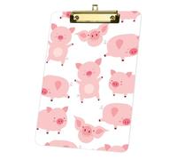 Cute Pink Cartoon Pig A4 Clipboard, Acrylic Decorative Legal Size Clip Board 9"× 12. 5" with Low Profile Metal Clip, Acrylic Clipboards for School Offoce Lady Men Women Nurses