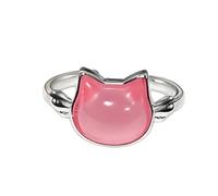 Cute Pink Cat Adjustable Open Ring Cat's Eye Stone Kitten Animal Cartoon Stackable Statement Finger Rings Comfort Fit Fashion Band Minimalist Sweet Birthday Christmas Jewelry for Daughter Pet Lover