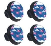 Cute Pink Crabs on Blue Sea Waves Cabinet Knobs, 35mm Round Glass Knobs for Dressers and Drawers, Decorative Handles Pulls for Home Kitchen Bedroom, 4 Pack