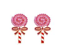 Cute Pink CZ Lollipop Earring for Women Sparkling Cubic Zirconia Kawaii Lovely Sweet Candy Sugar Elegant Wedding Statement Stud Spiral Earrings Delicate Unique Halloween Party Jewelry Accessories