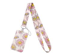 Cute Pink Daisy ID Card Holder Lanyard Flowers ID Badge Holder Lanyard for Neck for Keys Name Tag ID Holder for Women Girls Kids Teachers Staff, Office & School