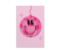 Cute Pink Disco Ball Wall Art with Smiley Face Retro Aesthetic Poster for Teen Room Girl’s Bedroom Or Dorm Decor Fun Party Vibe Print Gift 16x24inch Unframe