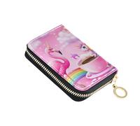Cute Pink Fantasy Flamingo Unicorn Women Wallet Small Cute Card Holder RFID Blocking Fun Zipper Wallet with Coin Pocket