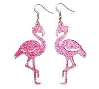 Cute Pink Flamingo Earrings Acrylic Glitter Flamingo Dangle Earrings Lightweight Shiny Flamingo Animals Earrings Flamingo Glitter Earrings, Acrylic, No Gemstone