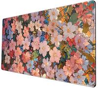 Cute Pink Floral Desk Mat, Anime Pastel Aesthetic Blossom Large Mouse Pad, XXL Desk Pad for Women Girls, Non-Slip Gaming Pad for Vibrant Study Office Cubicle Decor 31.5x15.7in