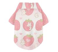 Cute Pink-flowered Strawberries Summer Dog Shirt Button Up Lightweight and Breathable Short Sleeve Pet T-Shirt Puppy Sweatshirt Perfect for Everyday Wear, and Photoshoots