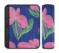 Cute Pink Flowers Green Leaves Royal Blue Background 2 pcs car seat Strap Pads Stop seat Belt Cutting into Neck for SUV Protector para cinturón de carro