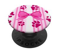 Cute Pink Fun Stripe Coquette Girls Cherry Bow Cat Dog Paw PopSockets Adhesive PopGrip