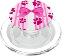 Cute Pink Fun Stripe Coquette Girls Cherry Bow Cat Dog Paw PopSockets PopGrip for MagSafe