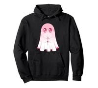 Cute Pink Ghost Holding Candle Spooky Season Pullover Hoodie