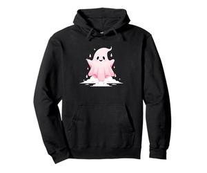 Cute Pink Ghost Kawaii Spooky Season Apparition Pullover Hoodie
