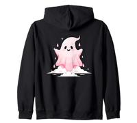 Cute Pink Ghost Kawaii Spooky Season Apparition Zip Hoodie