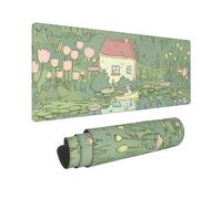 Cute Pink Green Mouse Pad XL 31.5 X 11.8 Inch Kawaii Aesthetic Design Pattern Extended Large Gaming Mousepad Keyboard Desk Mat Non-Slip Rubber Base Stitched Edges for Home Office