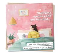 Cute Pink Happy Birthday Card For Women - She Came Upstairs And Got Into Bed - Female Birthday Card, Pink Bed Design For Friend, Sister, Bestie