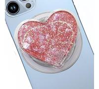 Cute Pink Heart Magnetic Phone Grip Compatible with MagSafe - Quicksand Glitter Collapsible Phone Stand for Kindle, iPhone,iPad - Adatper for Magsafe Included - Phone Charm and Accessories for Women