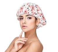 Cute Pink Heart Pig Print Satin Silk Bonnet for Sleeping Women, Adjustable Double Layer Satin Hair Bonnet Night Sleep Cap for Curly Hair