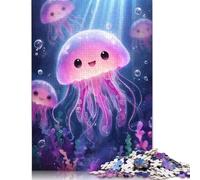 Cute Pink Jellyfish Cartoon Illustration Puzzle 1000 Piece Adult Jigsaw Puzzle Puzzles for Teenagers Gifts Jigsaw Puzzles for Adults Educational Game Challenge Toy 1000pcs (75x50cm)