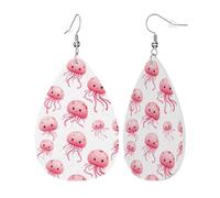 Cute Pink Jellyfish Print Earrings Creative Earring Printed Dangle Earrings For Beach Women