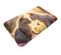 Cute Pink Kitten Duo Print Bathroom Rugs 30x20 Inches, Absorbent Non Slip Bath Mat Rugs, Machine Washable Shower Rug Bath Mats for Bathroom