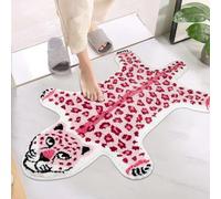 Cute Pink Leopard Bath Mat, Cheetah Bathroom Rug Cartoon Animal Shower Rugs