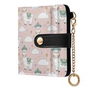 Cute Pink Llamas Print Small Women Wallet Leather RFID Blocking Bifold Compact Card Holder with Coin Pocket Zipper Purse for Girls Ladies Women