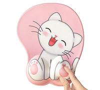 Cute pink mouse pad with ergonomic wrist rest support, non-slip gel anime Kawaii 3D mouse pads, wrist pads, pain relief, and easy typing, gaming, notebook computer home office work and study(Cat-pink)