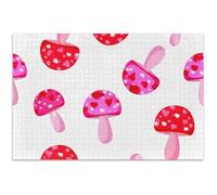 Cute Pink Mushrooms Hearts Adults Jigsaw Puzzles 500 Pieces Art Decor Painting Custom Fun Adult Toy White Elephant, 20.5x14.9 Inch