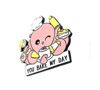 Cute Pink Octopus You Bake My Day Baker Cake Bread Metal Enamel Pin Badge