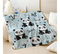 Cute Pink Panda Printed Flannel Blanket, Soft Cozy Throw Blanket for Sofa and Bed, Perfect for Kids Room Decor (02,75x100cm)