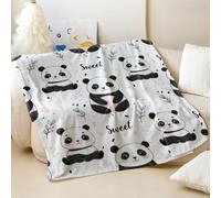 Cute Pink Panda Printed Flannel Blanket, Soft Cozy Throw Blanket for Sofa and Bed, Perfect for Kids Room Decor (01,75x100cm)