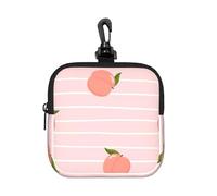 Cute Pink Peach and Stripes Line, Square Zipper Storage Bag, Neoprene Coin Purse, Small Wallets, Change Pouch, Change Purse