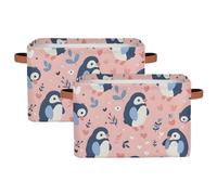Cute Pink Penguin Storage Bins Basket, Penguins Collapsible Rectangle Storage Box ,With Handles Toy Organizer Bin ,for Shelf Closet/Home/Bedroom/Kids Room/Laundry Room ,1(pack)